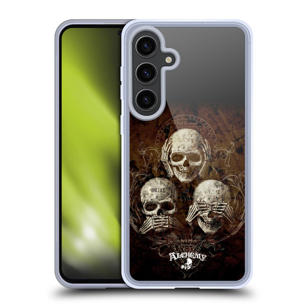 Alchemy Gothic Skull No Evil Three Skull Soft Gel Case for Samsung Galaxy S24+ 5G
