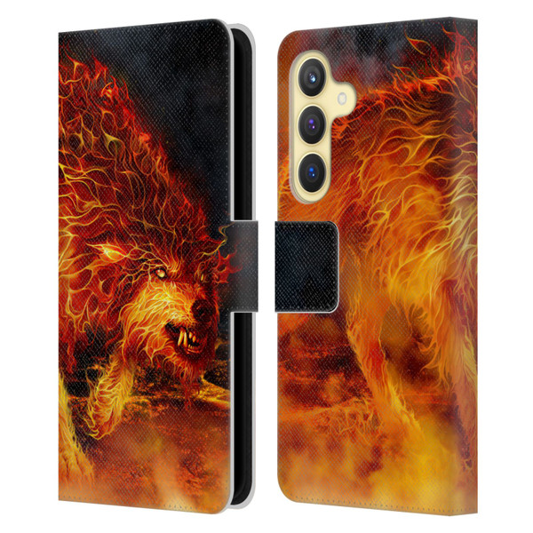 Tom Wood Fire Creatures Wolf Stalker Leather Book Wallet Case Cover For Samsung Galaxy S24 5G