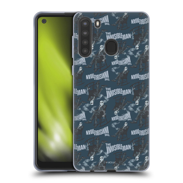 Universal Monsters The Invisible Man Pattern Blue Soft Gel Case for Samsung Galaxy A21 (2020)