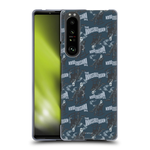 Universal Monsters The Invisible Man Pattern Blue Soft Gel Case for Sony Xperia 1 III