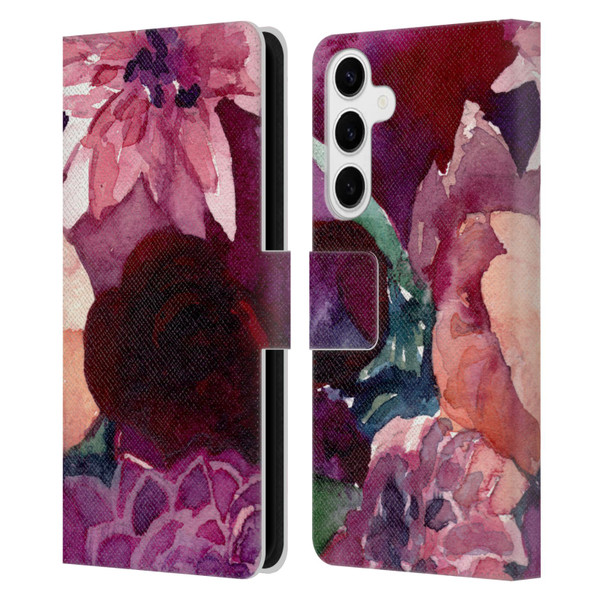 Mai Autumn Floral Garden Dahlias Leather Book Wallet Case Cover For Samsung Galaxy S24+ 5G