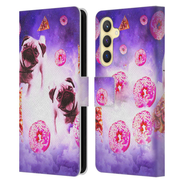 Random Galaxy Mixed Designs Pugs Pizza & Donut Leather Book Wallet Case Cover For Samsung Galaxy S23 FE 5G