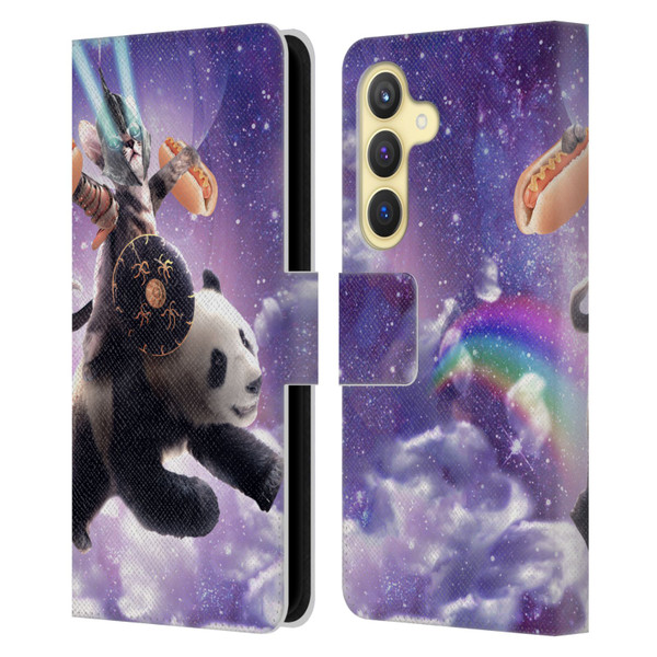 Random Galaxy Mixed Designs Warrior Cat Riding Panda Leather Book Wallet Case Cover For Samsung Galaxy S24 5G