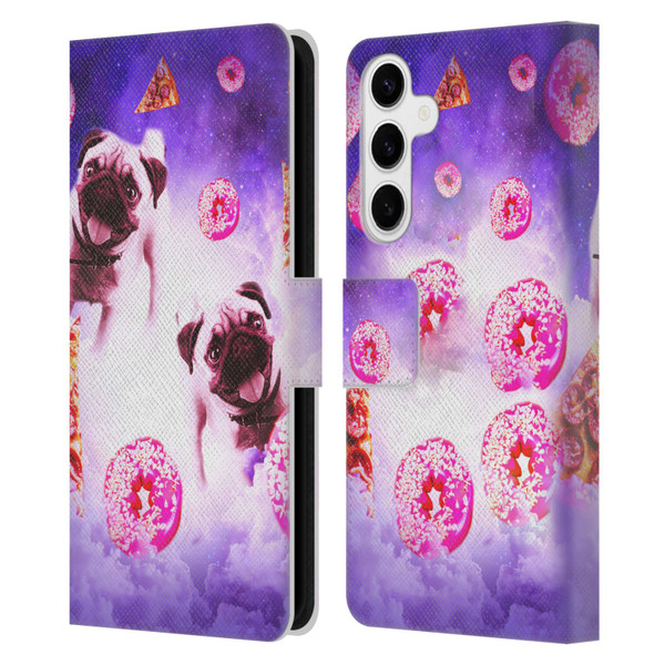 Random Galaxy Mixed Designs Pugs Pizza & Donut Leather Book Wallet Case Cover For Samsung Galaxy S24+ 5G