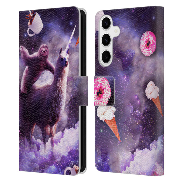 Random Galaxy Mixed Designs Sloth Riding Unicorn Leather Book Wallet Case Cover For Samsung Galaxy S24+ 5G