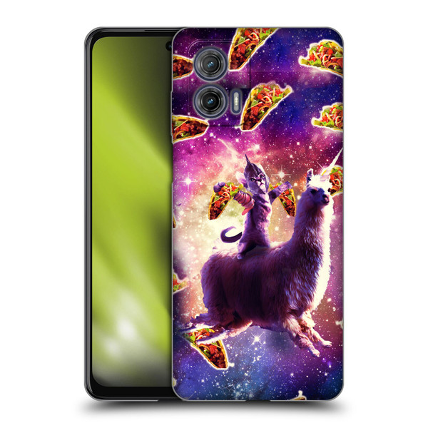 Random Galaxy Space Llama Warrior Cat & Tacos Soft Gel Case for Motorola Moto G73 5G
