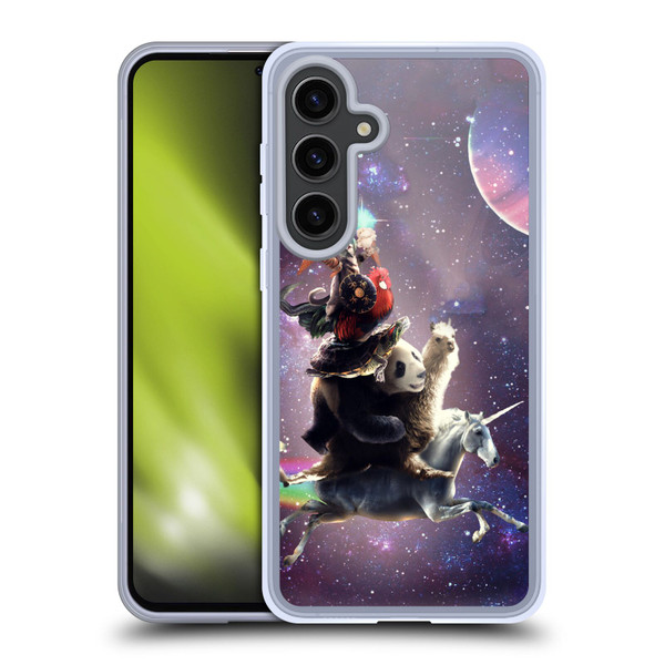 Random Galaxy Space Llama Unicorn Space Ride Soft Gel Case for Samsung Galaxy S24+ 5G