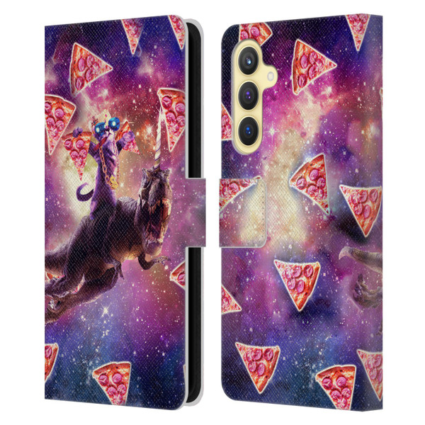 Random Galaxy Space Pizza Ride Thug Cat & Dinosaur Unicorn Leather Book Wallet Case Cover For Samsung Galaxy S23 FE 5G