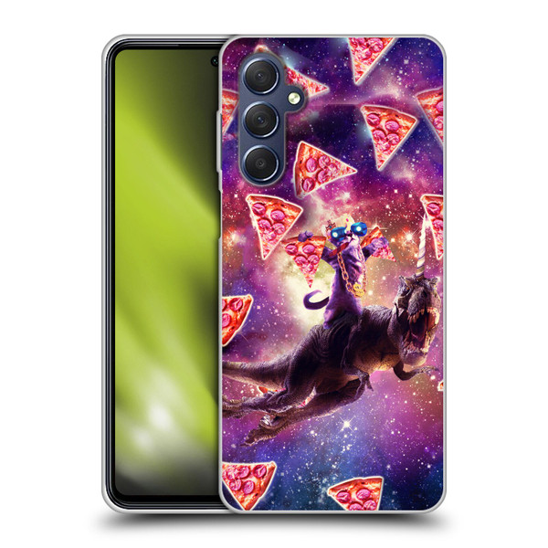 Random Galaxy Space Pizza Ride Thug Cat & Dinosaur Unicorn Soft Gel Case for Samsung Galaxy M54 5G