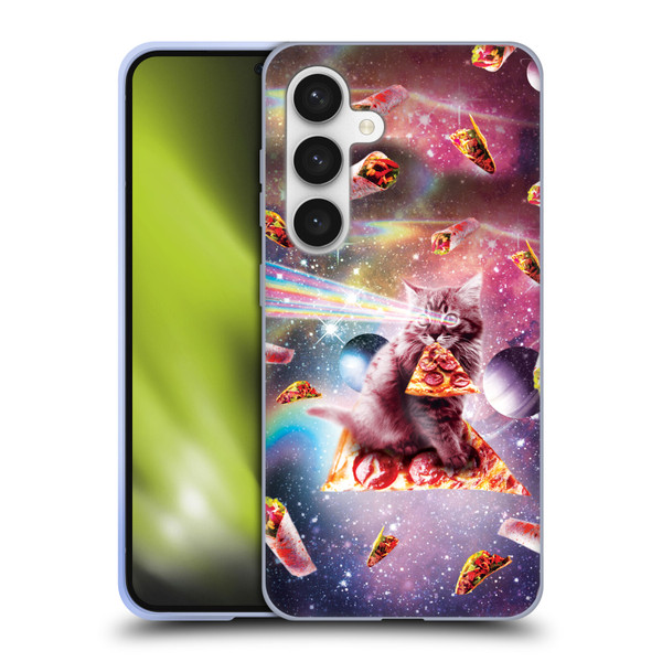 Random Galaxy Space Pizza Ride Outer Space Lazer Cat Soft Gel Case for Samsung Galaxy S24 5G