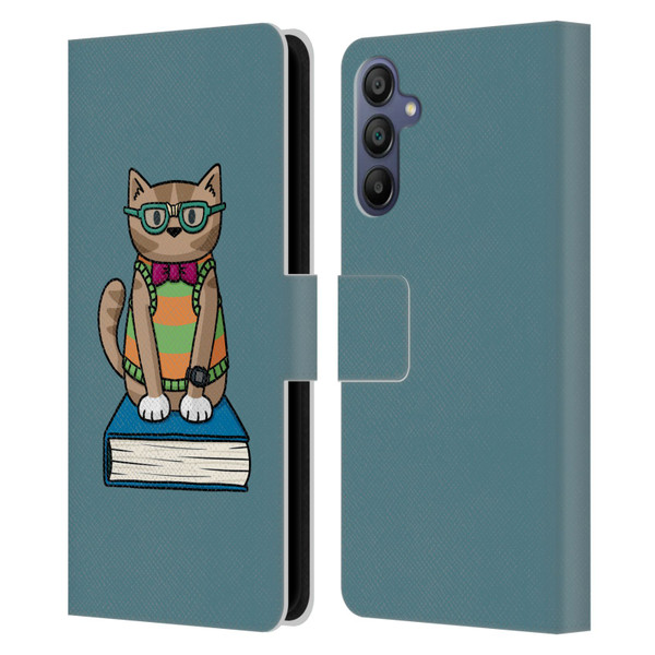 Beth Wilson Doodlecats Nerd Leather Book Wallet Case Cover For Samsung Galaxy A15