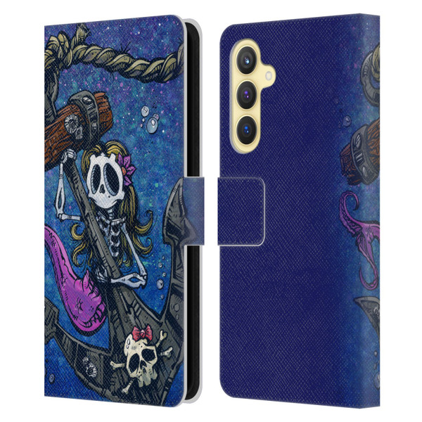 David Lozeau Colourful Grunge Mermaid Anchor Leather Book Wallet Case Cover For Samsung Galaxy S23 FE 5G