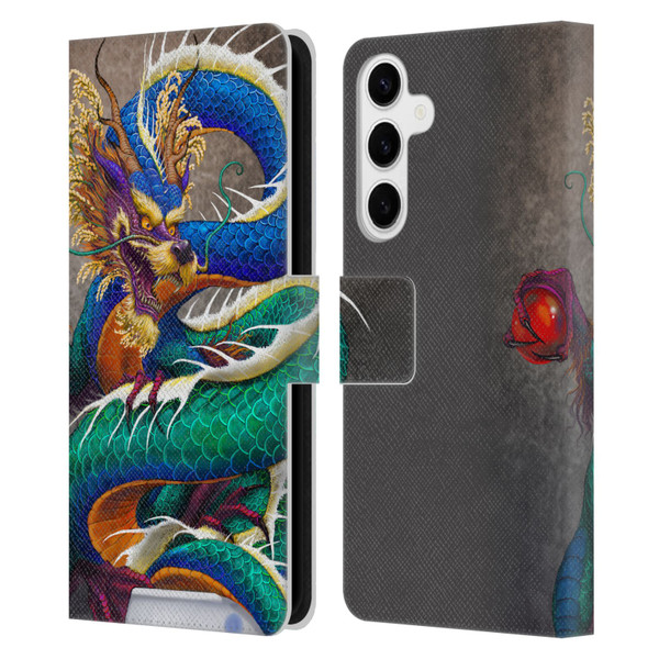 Stanley Morrison Dragons Asian Sake Drink Leather Book Wallet Case Cover For Samsung Galaxy S24+ 5G