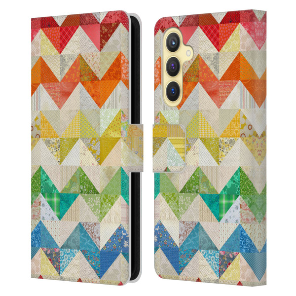 Rachel Caldwell Patterns Zigzag Quilt Leather Book Wallet Case Cover For Samsung Galaxy S23 FE 5G