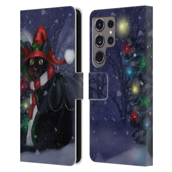 Ash Evans Black Cats Yuletide Cheer Leather Book Wallet Case Cover For Samsung Galaxy S24 Ultra 5G