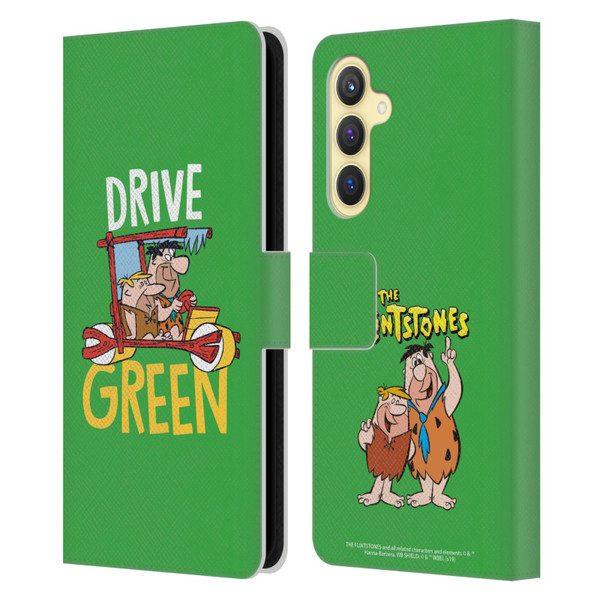 The Flintstones Graphics Drive Green Leather Book Wallet Case Cover For Samsung Galaxy S23 FE 5G