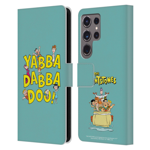 The Flintstones Graphics Yabba-Dabba-Doo Leather Book Wallet Case Cover For Samsung Galaxy S24 Ultra 5G