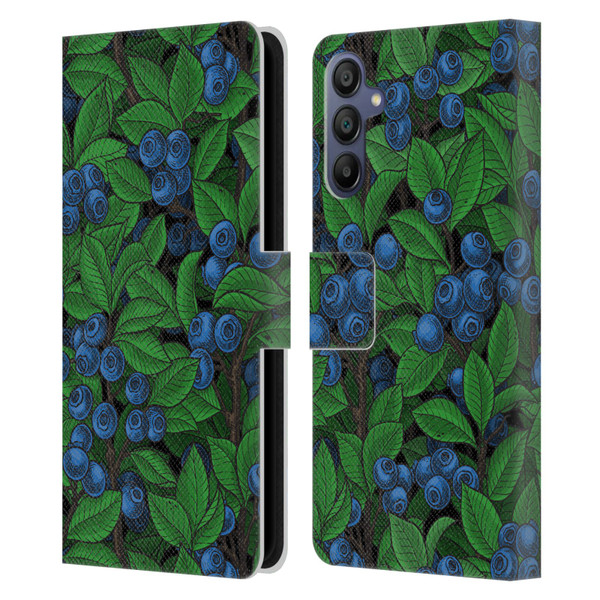 Katerina Kirilova Fruits & Foliage Patterns Blueberries Leather Book Wallet Case Cover For Samsung Galaxy A15