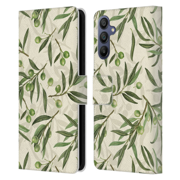 Katerina Kirilova Fruits & Foliage Patterns Olive Branches Leather Book Wallet Case Cover For Samsung Galaxy A15