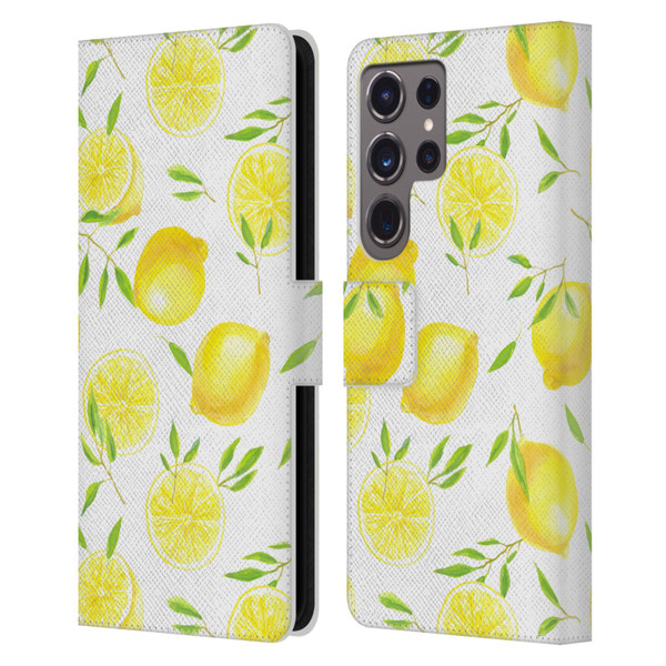 Katerina Kirilova Fruits & Foliage Patterns Lemons Leather Book Wallet Case Cover For Samsung Galaxy S24 Ultra 5G