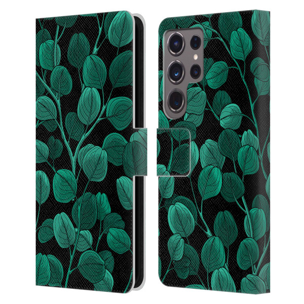 Katerina Kirilova Fruits & Foliage Patterns Eucalyptus Silver Dollar Leather Book Wallet Case Cover For Samsung Galaxy S24 Ultra 5G