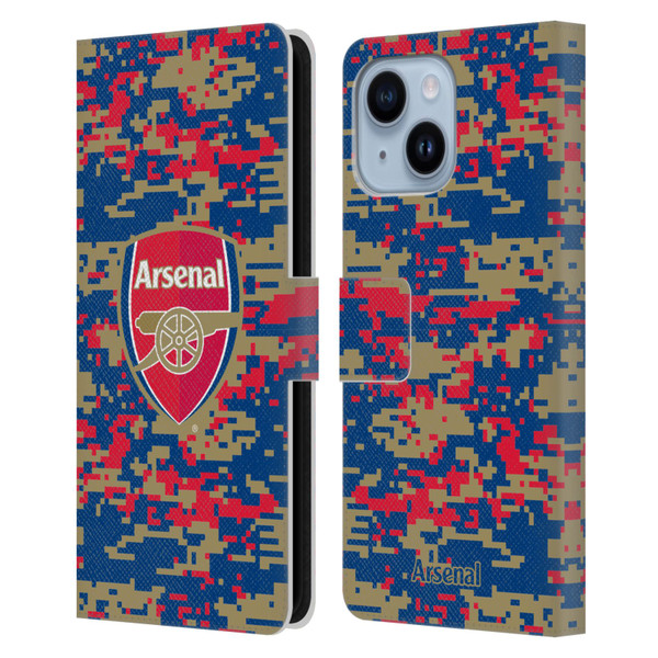 Arsenal FC Crest Patterns Digital Camouflage Leather Book Wallet Case Cover For Apple iPhone 14 Plus