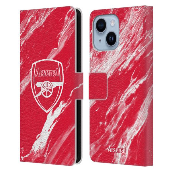 Arsenal FC Crest Patterns Red Marble Leather Book Wallet Case Cover For Apple iPhone 14 Plus