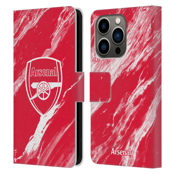 Arsenal FC Crest Patterns Red Marble Leather Book Wallet Case Cover For Apple iPhone 14 Pro
