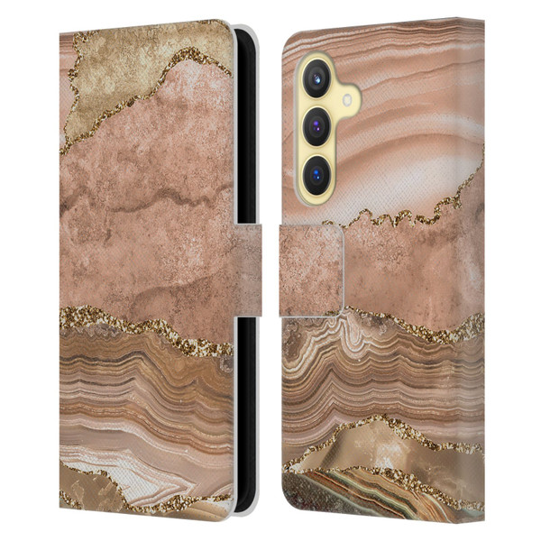 UtArt Wild Cat Marble Beige Gold Leather Book Wallet Case Cover For Samsung Galaxy S24 5G