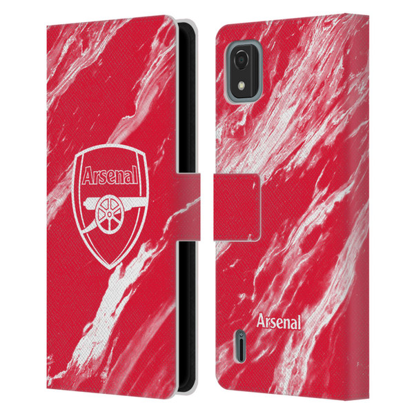 Arsenal FC Crest Patterns Red Marble Leather Book Wallet Case Cover For Nokia C2 2nd Edition