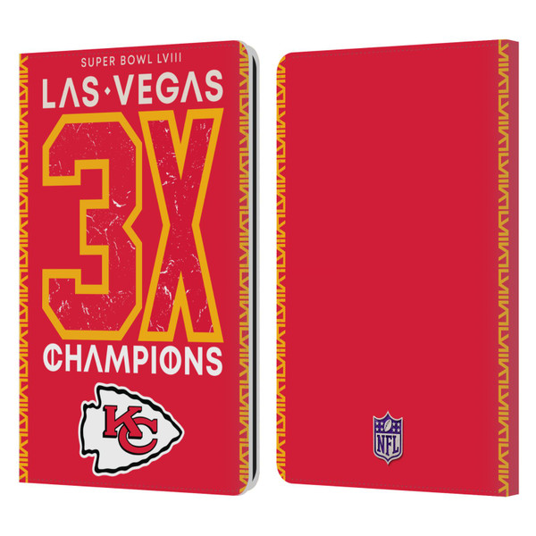 NFL 2024 Super Bowl LVIII Champions Kansas City Chiefs 3x Champ Leather Book Wallet Case Cover For Amazon Kindle Paperwhite 1 / 2 / 3