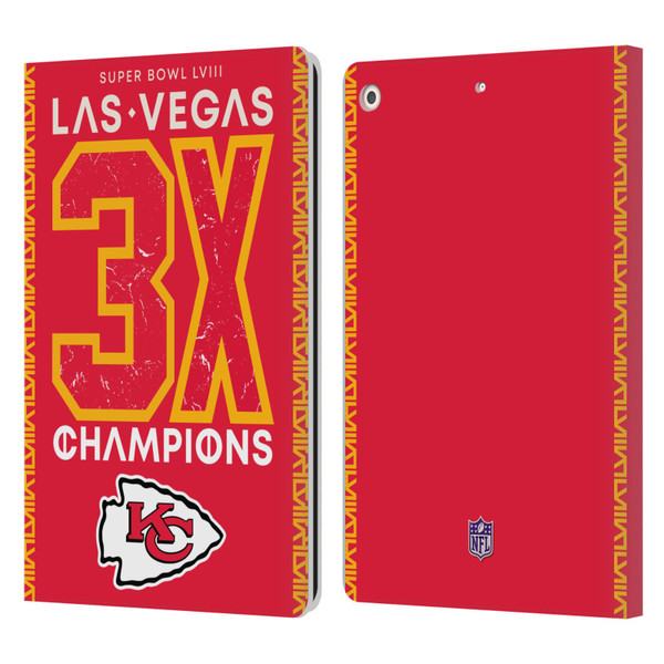 NFL 2024 Super Bowl LVIII Champions Kansas City Chiefs 3x Champ Leather Book Wallet Case Cover For Apple iPad 10.2 2019/2020/2021