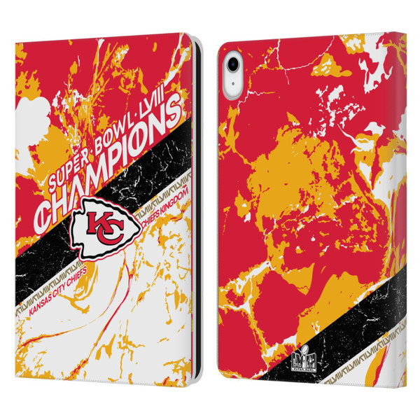NFL 2024 Super Bowl LVIII Champions Kansas City Chiefs Marble Leather Book Wallet Case Cover For Apple iPad 10.9 (2022)