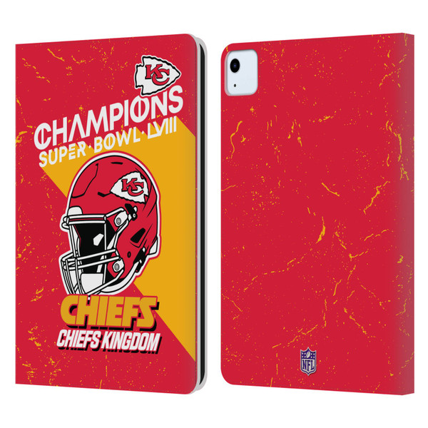 NFL 2024 Super Bowl LVIII Champions Kansas City Chiefs Helmet Leather Book Wallet Case Cover For Apple iPad Air 2020 / 2022