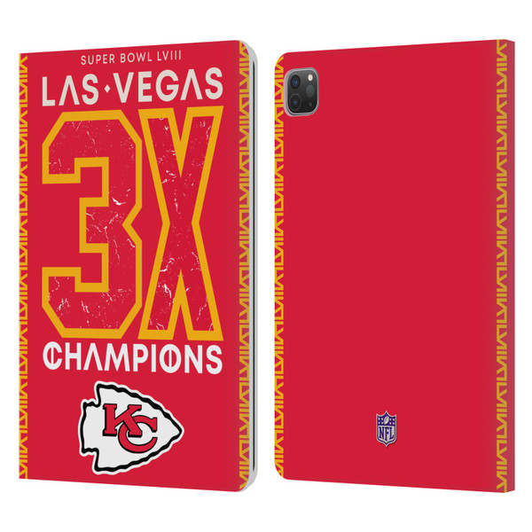 NFL 2024 Super Bowl LVIII Champions Kansas City Chiefs 3x Champ Leather Book Wallet Case Cover For Apple iPad Pro 11 2020 / 2021 / 2022
