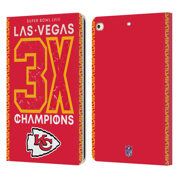 NFL 2024 Super Bowl LVIII Champions Kansas City Chiefs 3x Champ Leather Book Wallet Case Cover For Apple iPad 9.7 2017 / iPad 9.7 2018