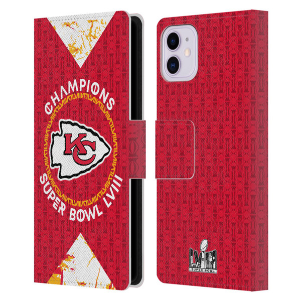 NFL 2024 Super Bowl LVIII Champions Kansas City Chiefs Patterns Leather Book Wallet Case Cover For Apple iPhone 11