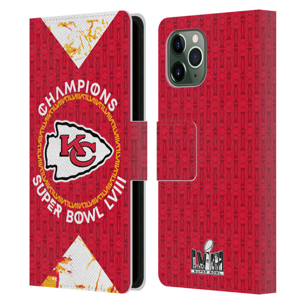 NFL 2024 Super Bowl LVIII Champions Kansas City Chiefs Patterns Leather Book Wallet Case Cover For Apple iPhone 11 Pro