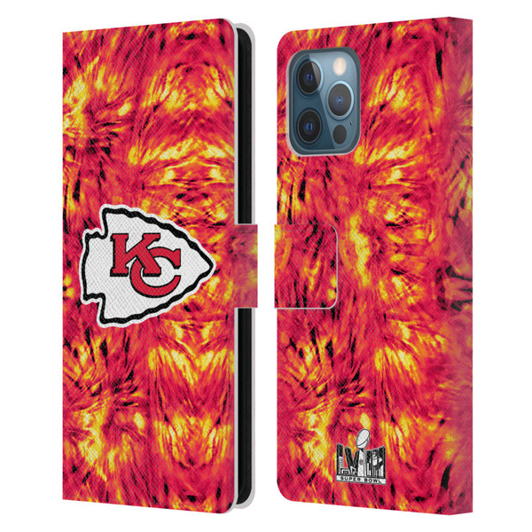 NFL 2024 Super Bowl LVIII Champions Kansas City Chiefs Tie Dye Leather Book Wallet Case Cover For Apple iPhone 12 Pro Max