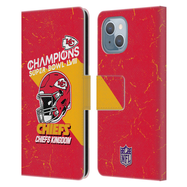 NFL 2024 Super Bowl LVIII Champions Kansas City Chiefs Helmet Leather Book Wallet Case Cover For Apple iPhone 14