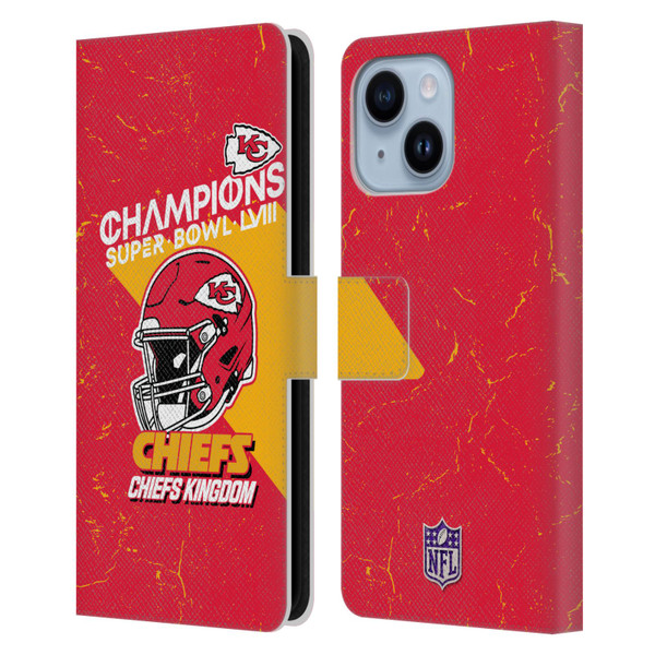 NFL 2024 Super Bowl LVIII Champions Kansas City Chiefs Helmet Leather Book Wallet Case Cover For Apple iPhone 14 Plus