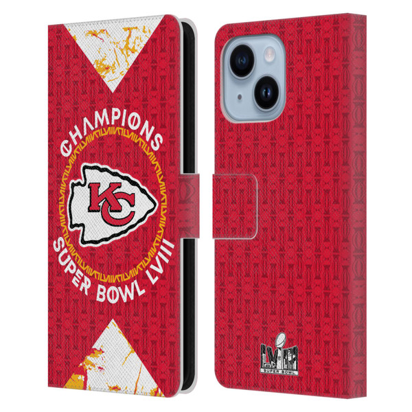 NFL 2024 Super Bowl LVIII Champions Kansas City Chiefs Patterns Leather Book Wallet Case Cover For Apple iPhone 14 Plus