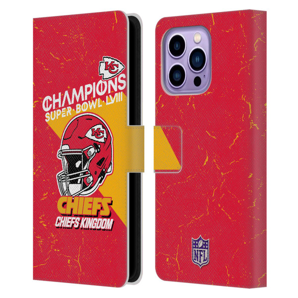 NFL 2024 Super Bowl LVIII Champions Kansas City Chiefs Helmet Leather Book Wallet Case Cover For Apple iPhone 14 Pro Max