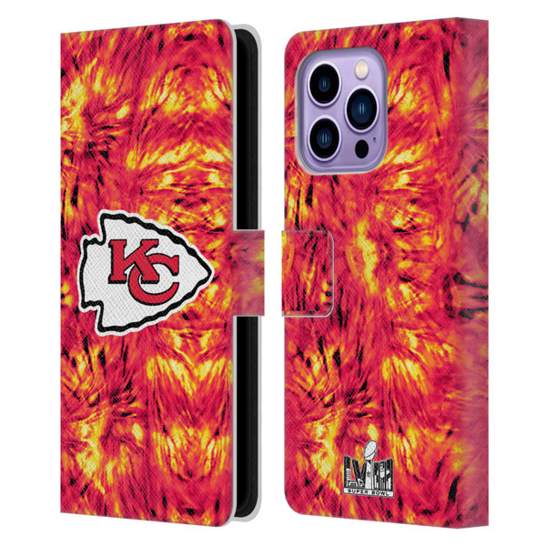 NFL 2024 Super Bowl LVIII Champions Kansas City Chiefs Tie Dye Leather Book Wallet Case Cover For Apple iPhone 14 Pro Max