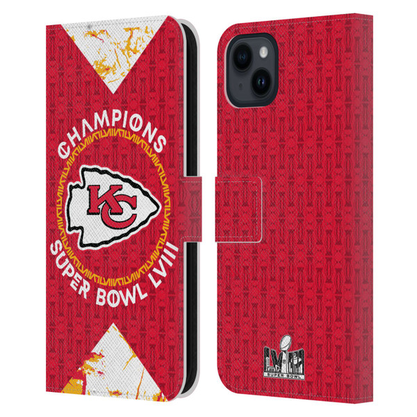 NFL 2024 Super Bowl LVIII Champions Kansas City Chiefs Patterns Leather Book Wallet Case Cover For Apple iPhone 15 Plus