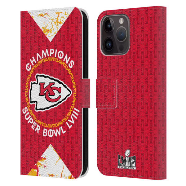 NFL 2024 Super Bowl LVIII Champions Kansas City Chiefs Patterns Leather Book Wallet Case Cover For Apple iPhone 15 Pro Max