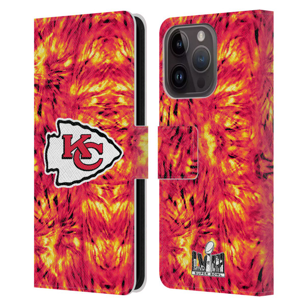 NFL 2024 Super Bowl LVIII Champions Kansas City Chiefs Tie Dye Leather Book Wallet Case Cover For Apple iPhone 15 Pro