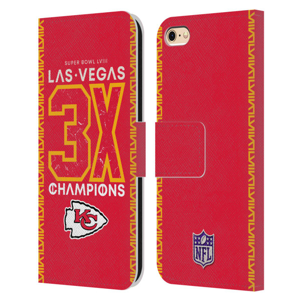 NFL 2024 Super Bowl LVIII Champions Kansas City Chiefs 3x Champ Leather Book Wallet Case Cover For Apple iPhone 6 / iPhone 6s