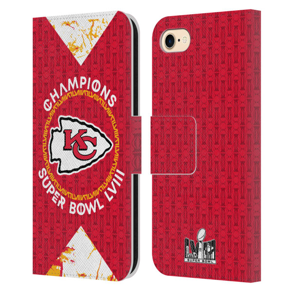 NFL 2024 Super Bowl LVIII Champions Kansas City Chiefs Patterns Leather Book Wallet Case Cover For Apple iPhone 7 / 8 / SE 2020 & 2022