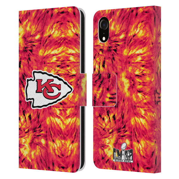 NFL 2024 Super Bowl LVIII Champions Kansas City Chiefs Tie Dye Leather Book Wallet Case Cover For Apple iPhone XR